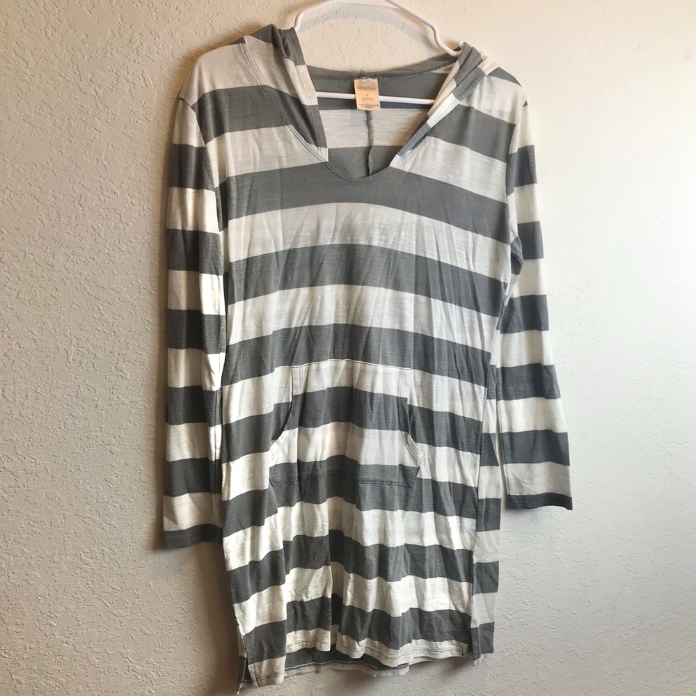 Merona gray stripe beach swim coverup
